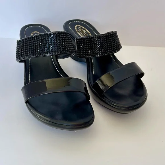 Callisto Jezzie Black Jeweled Double Strap Sandals - Picture 2 of 6